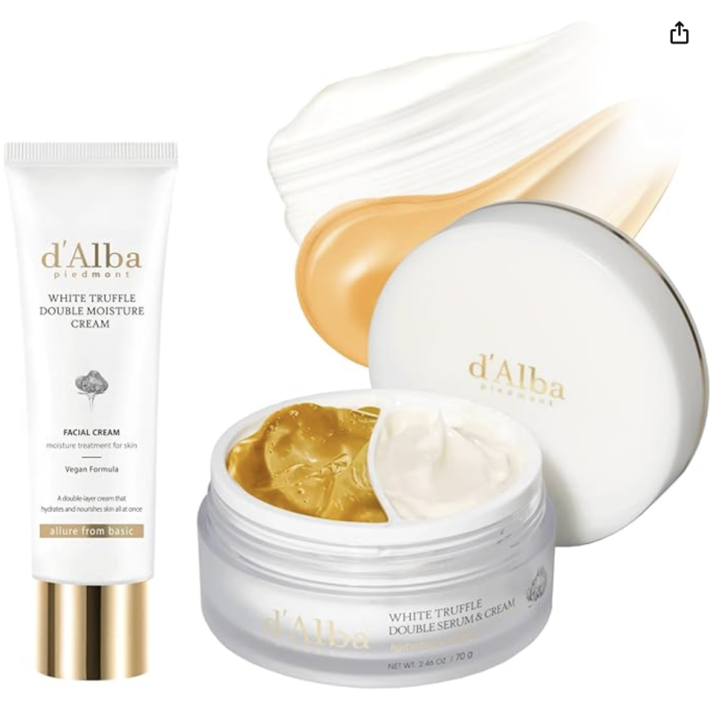 d'Alba Official Set of 2, White Truffle, Double Serum, and Cream, 2.4 oz (70 g) + White Truffle Doub
