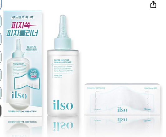 ilso Super Melting Sebom Softener Set, 5.1 fl oz (150 ml) + 1/3 Pitto Cotton, Pore Care, Square Plug