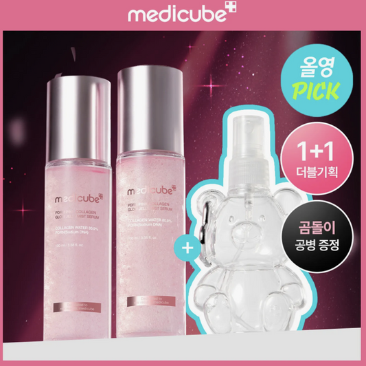 medicube PDRN Pink Collagen Glow Jelly Mist 100ml Pacote Duplo (+ Chaveiro de Garrafa de Urso)