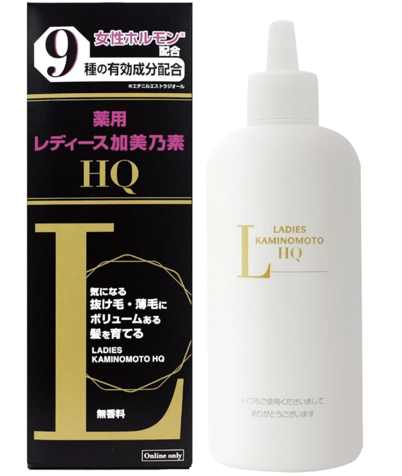Tônico capilar feminino Kaminomoto HQ sem fragrância, tamanho grande de 200ml, com hormônios feminin