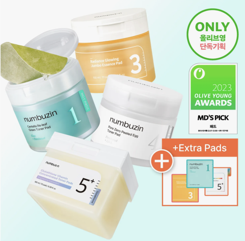 Almofadas de toner Numbuzin nº 1-5, pacote com 70 folhas (+10 folhas) [Escolha 1 de 4 tipos] AMARELO CLARO — No.5 Glutathione + Vitamina C