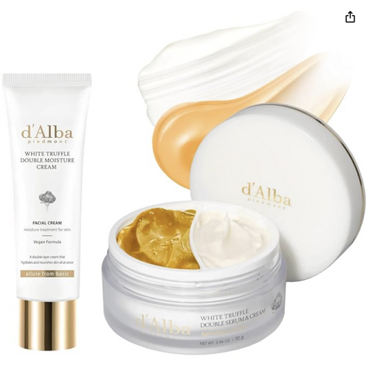 d'Alba Official Set of 2, White Truffle, Double Serum, and Cream, 2.4 oz (70 g) + White Truffle Doub