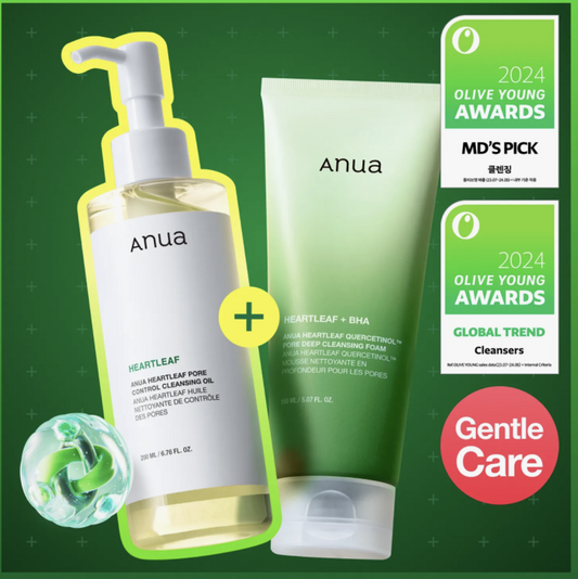 Anua Kit de Limpeza Dupla Heartleaf Óleo de Limpeza 200ml + Espuma de limpeza 150ml Heartleaf