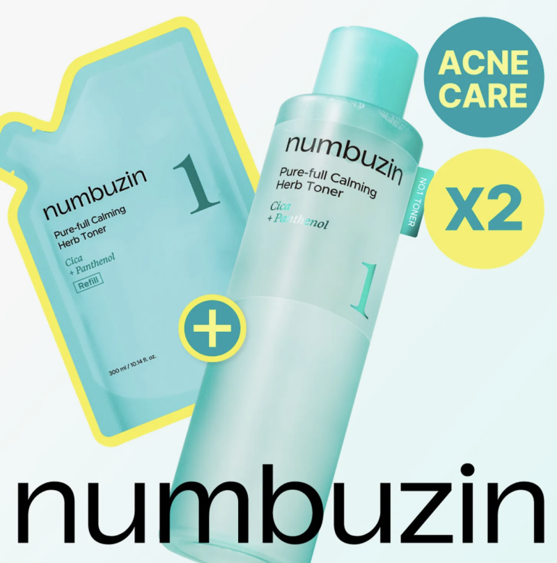 Conjunto de Refil Numbuzin No. 1 Pureful Calming Herb Toner 300ml (+ Pacote de Refil de 300ml)