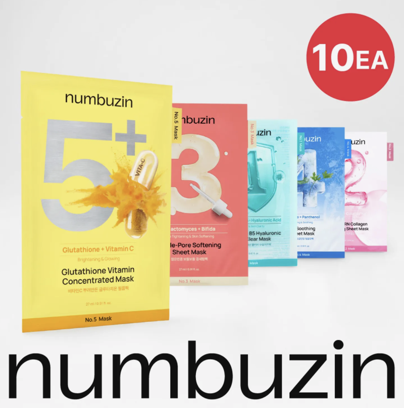 Máscaras faciais Numbuzin nº 1-5 (10 unidades) [Escolha 1 tipo] AZUL — No.1 B5 + Ácido Hialurônico