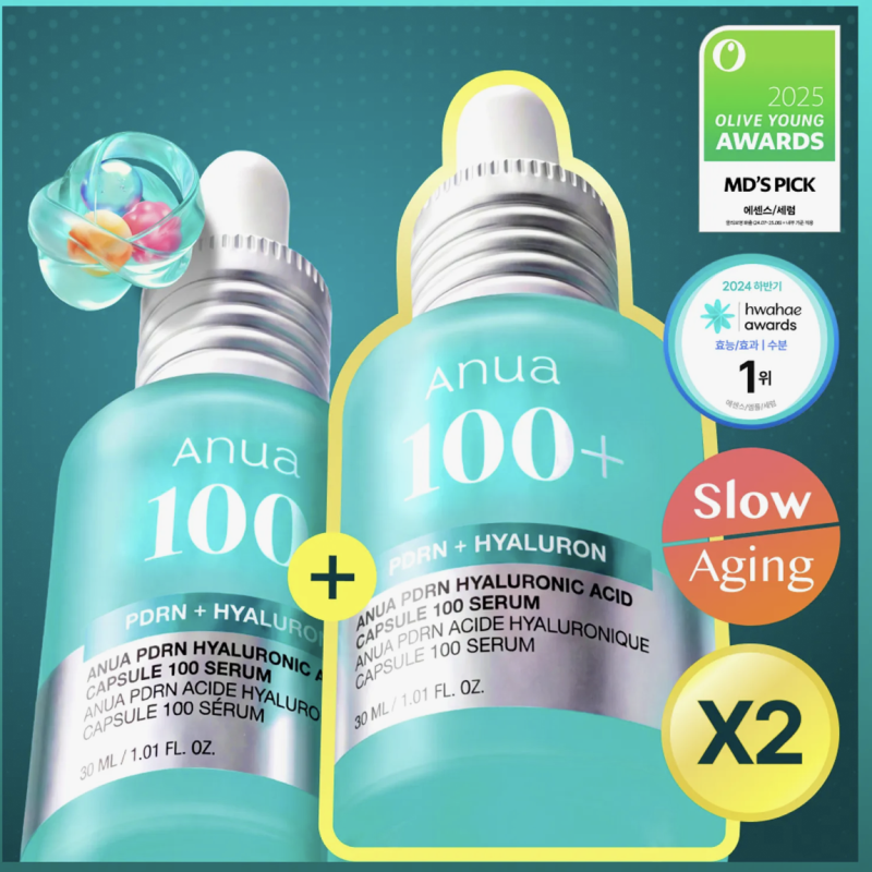 Anua PDRN Cápsula de Ácido Hialurônico 100 Sérum 30ml Pacote Duplo
